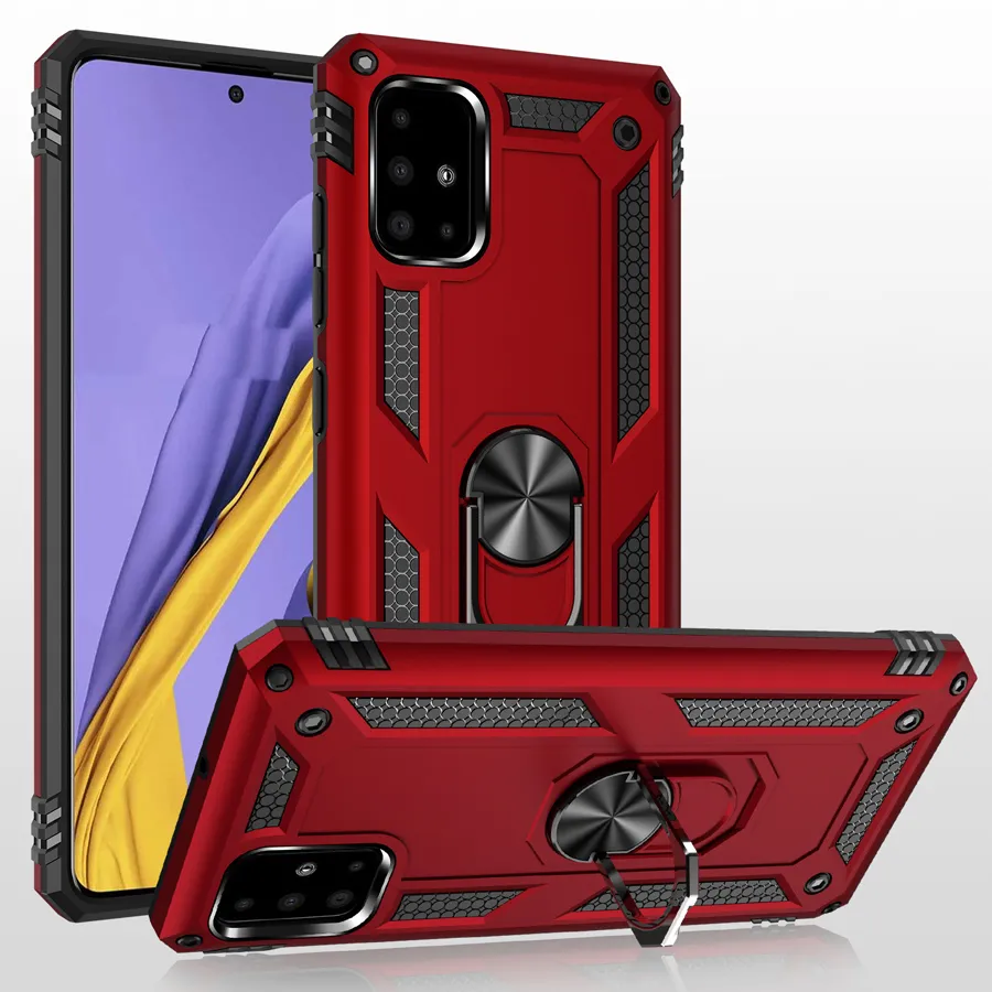 Armour Dual Layer Case 360 ​​Degree Roterande metallringhållare Kickstand Stötskyddad Skydd för Samsung Galaxy A51 A71 A81 A91 A11 A41 A21 A01