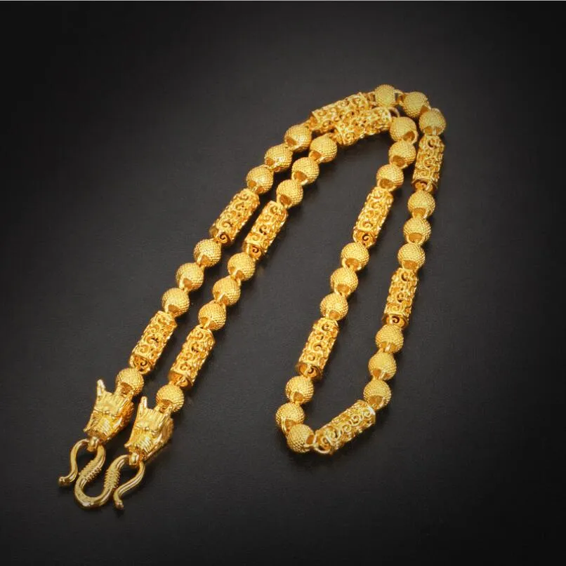 2019 new sand golden copper gilded beads faucet necklace men sand gold hollow chain