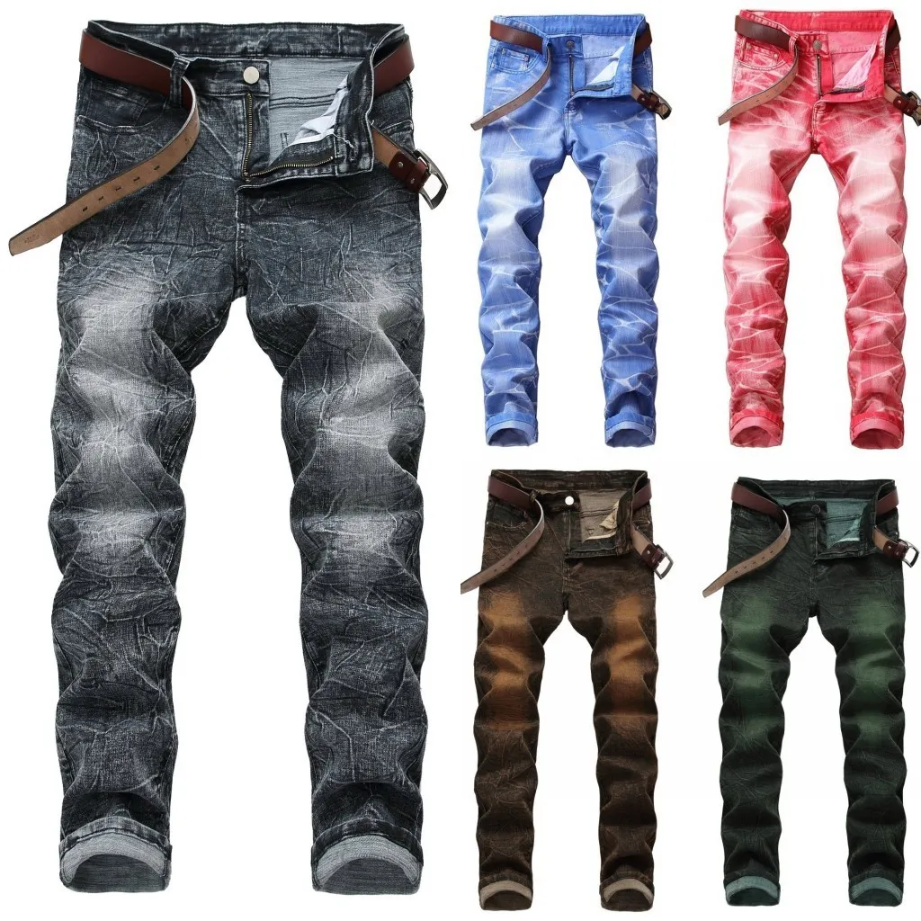 2018 New Fashion Mens Casual Jeans Pants Slim Skinny Stretch Retro