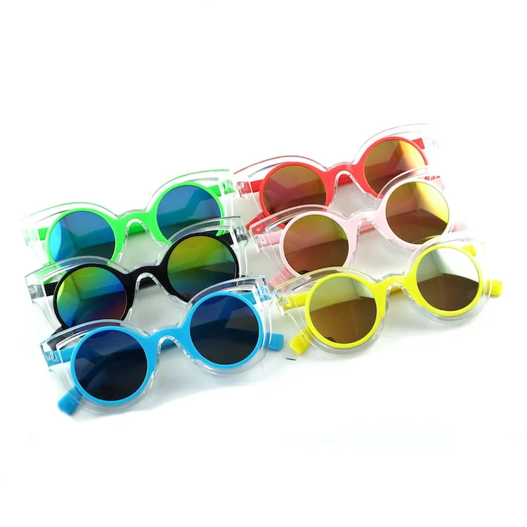 Färgglada Baby Sun Glasses Spegellinser Kids Solglasögon Mode Designer PC Frame 6 Färger Partihandel