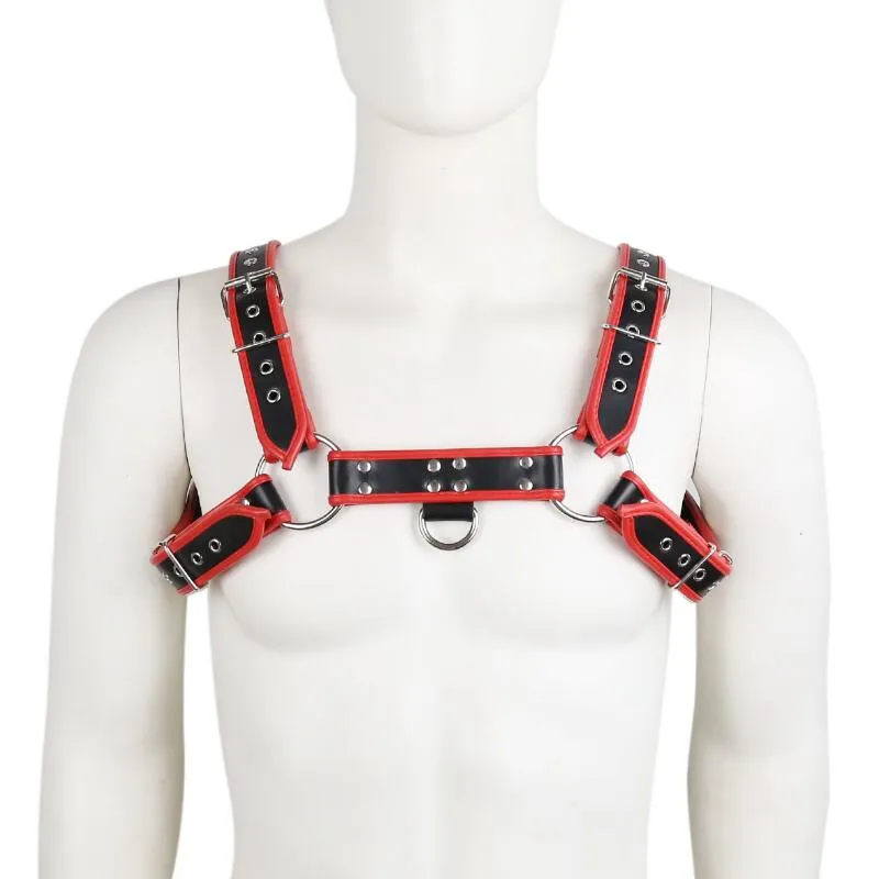 Rote Kunstleder-Körpergürtel für Männer, Harness, Bondage, Tank-Tops, Ringe, Brustgurte, Punk, Gothic, Clubwear, verstellbare Zurückhaltung, Dessous