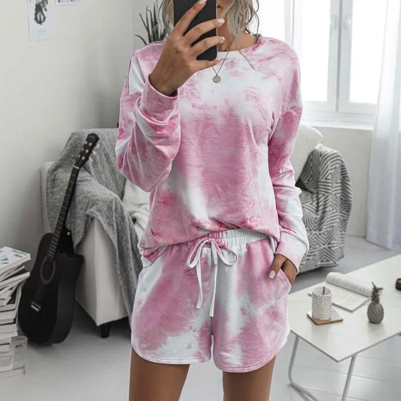 Pink Tie Dye Set For Women 2020 Short Tracksuit With Lounge Wear
