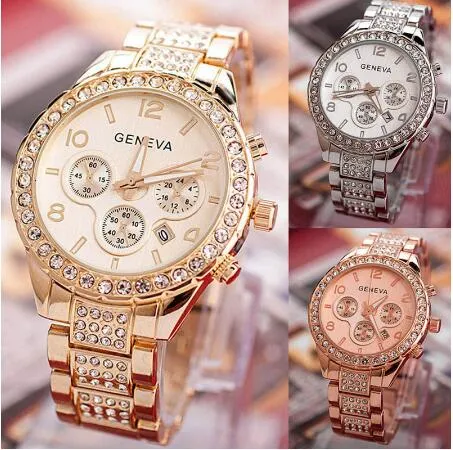 Orologio da donna con diamanti Orologio da polso di lusso di marca di moda Relogio Feminino Orologio da donna al quarzo in acciaio dorato Orologio casual di Ginevra Crystal 250J