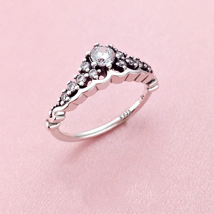Groothandel-Tale CZ Diamond Ring voor Pandora 925 Sterling Zilveren Sieraden met originele doos Princess Crown Ring Verjaardagscadeau