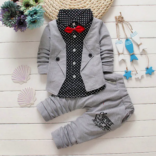 Baby Boys Autumn Casual Clothing Set Baby Kids Button Letter Bow Clothing Sets Babe jacket pant 2pcs Set