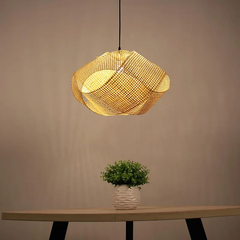 Sydöstra Asien kreativa hänge ljus Kinesisk klassisk hand stickad bambu hanglamp armatur suspension loft konst hängande lampa