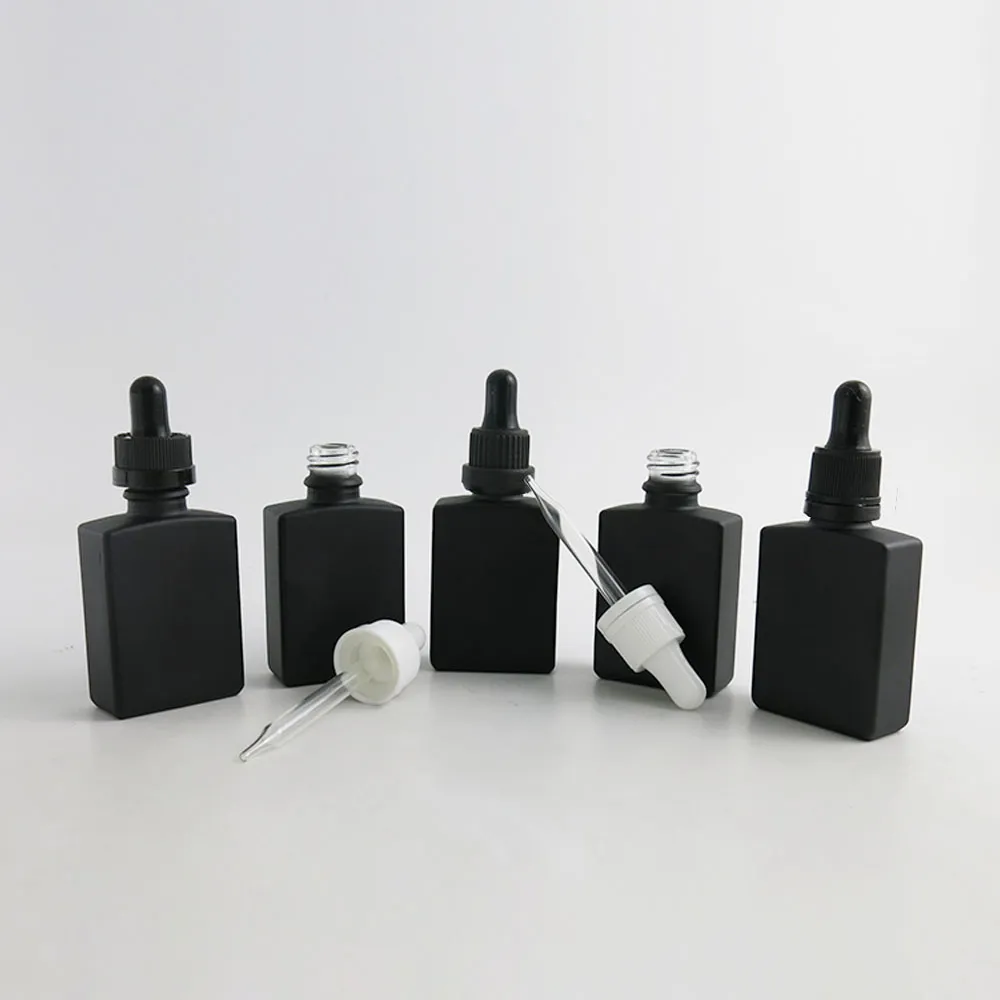 360 x 30ml旅行携帯用ブラックグラス香水ボトルスクエアボトルファイン4キャップエッセンシャル香水アトマイザー容器