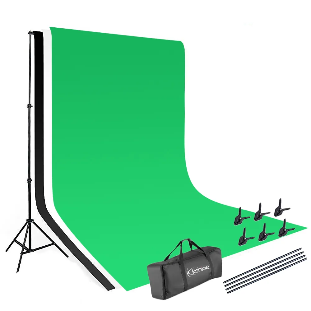 Foto Video Studio, Hintergrund Ständer Kit 1.63m Fotografie-Support-System mit 3-Fisch-Mund Klammern 100% Baumwolle (Schwarz Weiß Grün)