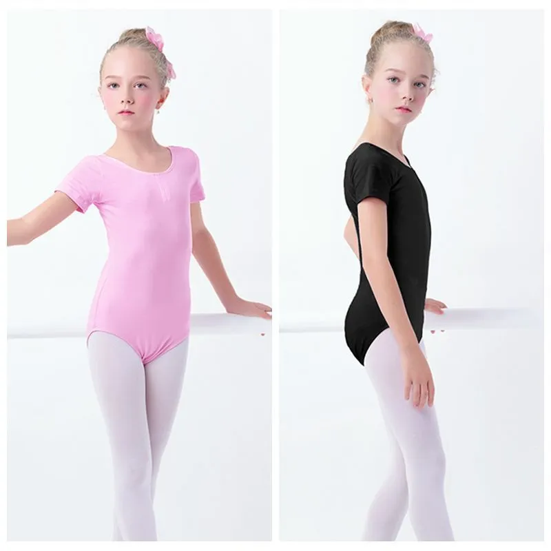 Venta al por mayor Summer Children Girls Kids Gymnastics Leotardo Algodón Spandex Manga Corto Ballet Latino Body Body Trajes