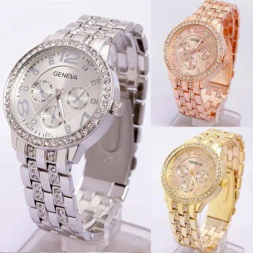 Pretty Watches Geneva Bling Crystal Women Girl Unisex Stainless Steel Watch Quartz Wrist Watch