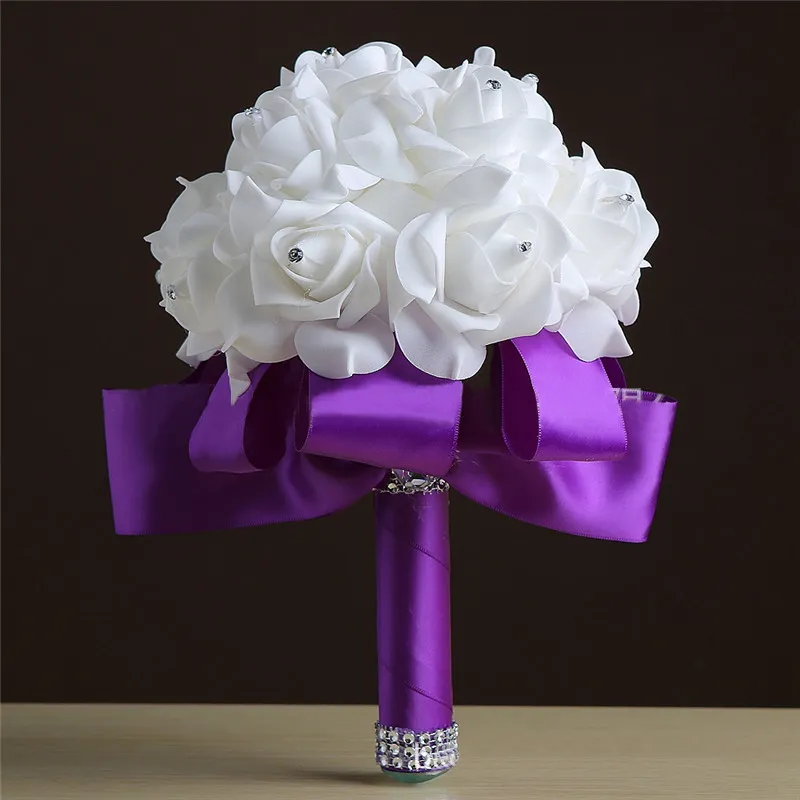Handmade Bridesmaid Wedding Flowers Decoration Foam Rose Bridal Bridemaid White Satin Romantic bouquet