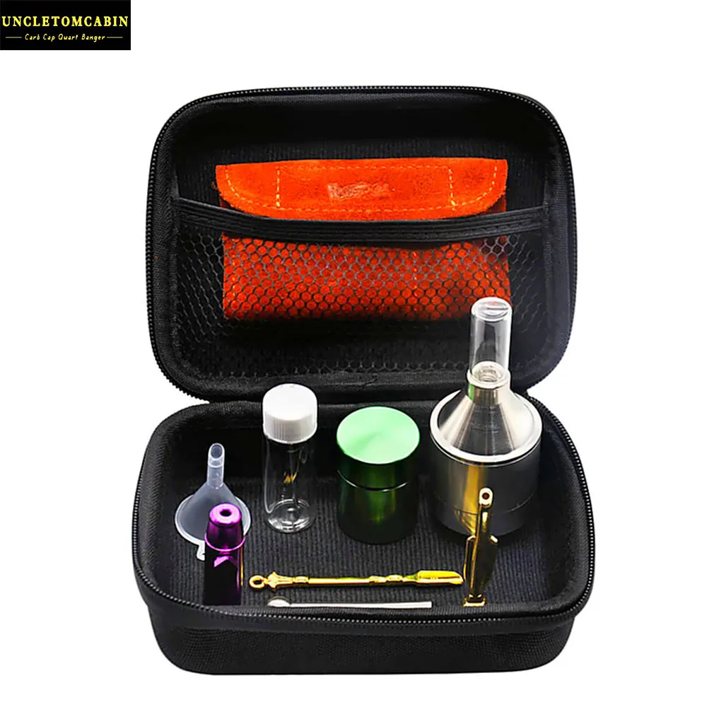 Snuff Snorter Bag Kit Aluminum Storage Container Stash Jar + Metal Hand Miller Herb Grinder + Metal Snuff Buttle Sniffer Dispenser Bottle