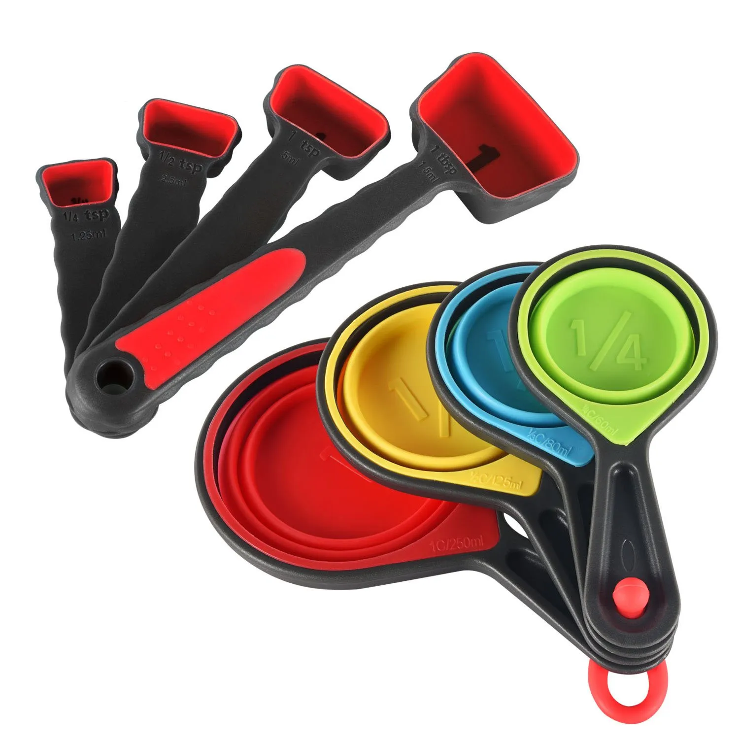 Silicone Collapsible Measuring Cups and Spoons for Dry and Liquid