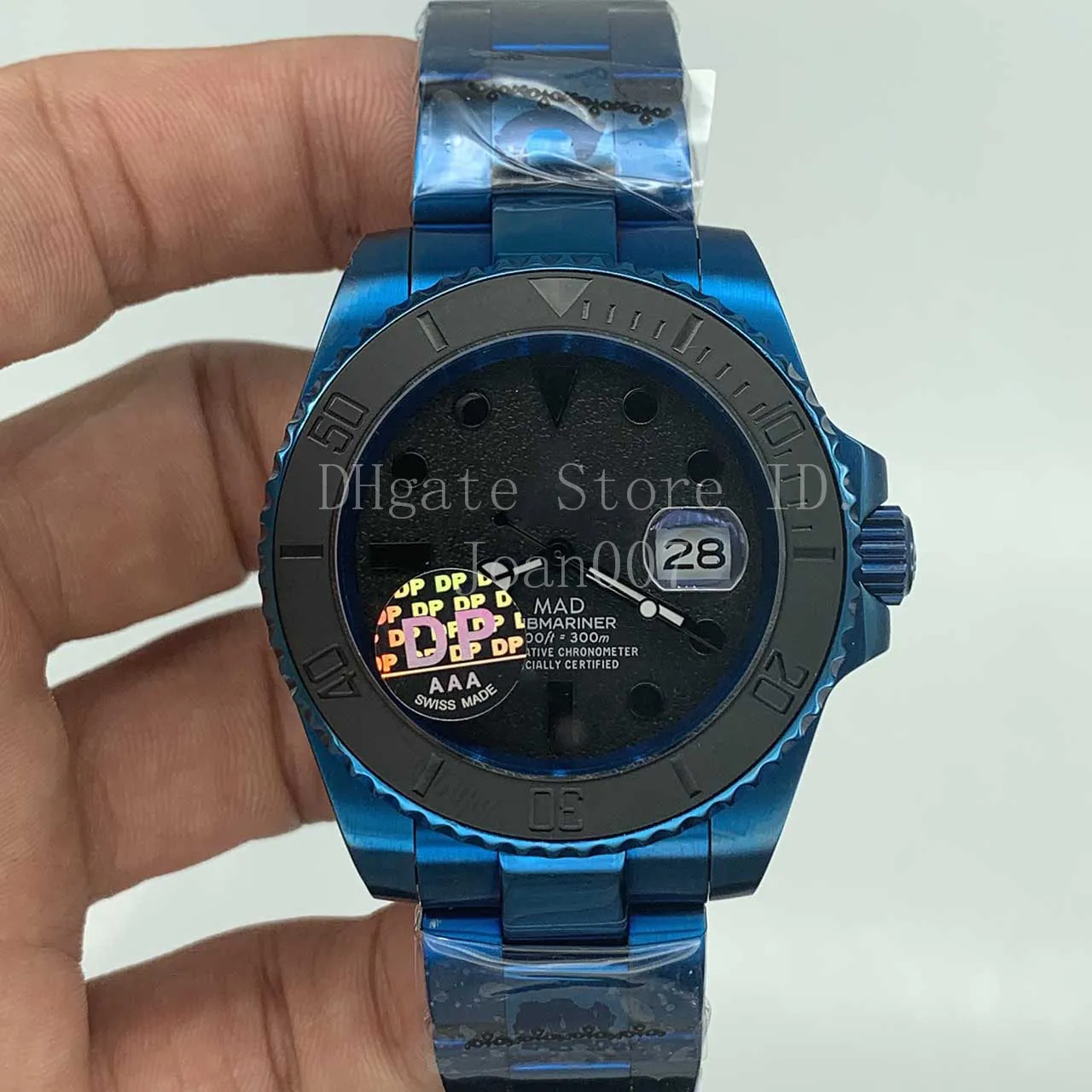 2020 Ny Herrklocka Svart Keramisk Bezel SUB-klockor Shiny Blue Plating Rostfritt stål Automatiska Mekaniska Herrklockor 40mm MAD