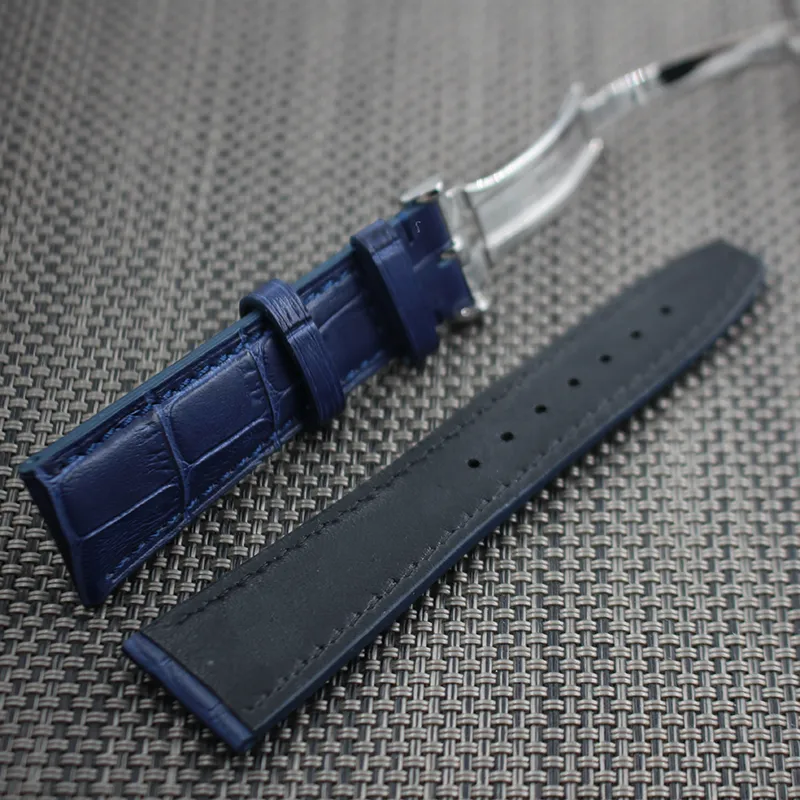 Leather Watch Straps Blue Watch Band with Spring Bar for IWC 265U