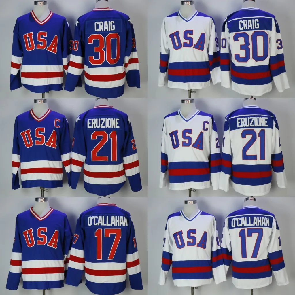 30 Jim Craig 21 Mike Eruzione 17 Jack O'Callahan 1980 EUA Hockey Jersey Filme Jerseys Stitched Fast Frete grátis