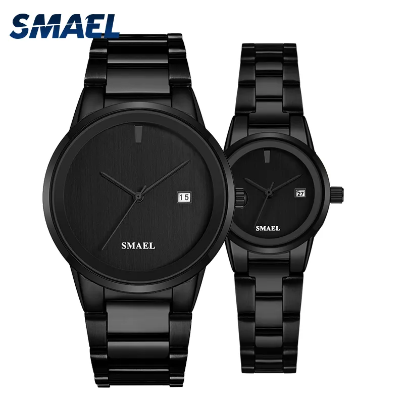 Teklif Set çift lüks klasik paslanmaz çelik saatler muhteşem gent bayan 9004 su geçirmez moda watch set248v