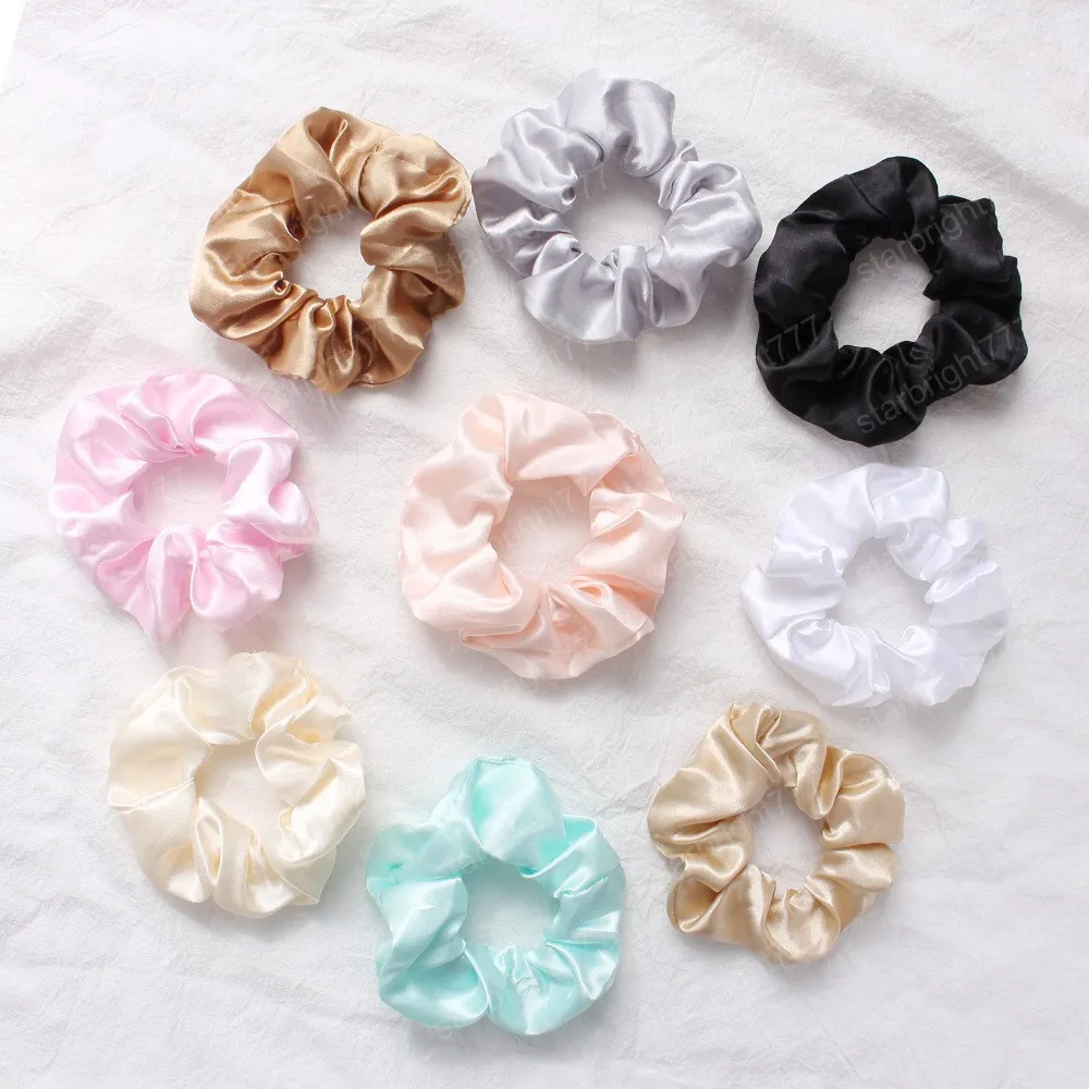 Satin Włosy Scrunchies Kobiety Scrunchie Pack Kobiety Elastyczne Zespoły Do Włosów Dziewczyny Nakrycia Naklejki Solid Silky Pączek Płyta Ponytail Holder