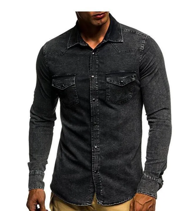 Męska solidna koszula Marka Mężczyzna Fit Z Długim Rękawem Koszule Casual Solid Color Denim Slim Fit Sukienka Koszule Męskie 3XL Koszule Casual Trend