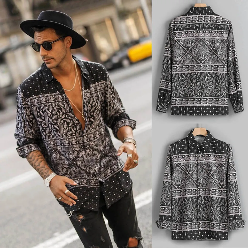 Mens tröjor Höst Fashion Casual Långärmad Beach Top Loose Casual Shirt Blus Högkvalitativa Mjuka Bekväma Mänskjorta M50 #