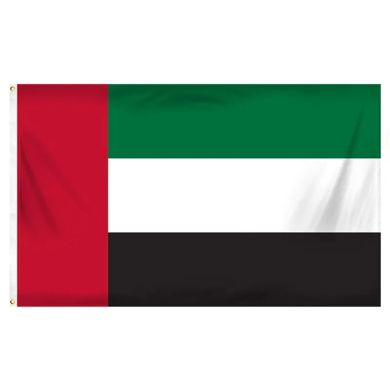Les Émirats arabes unis Bannière 3ft x 5 pi Drapeau Hanging Polyester AE Drapeau national Emirats Arabes Unis Bannière Extérieur Intérieur 150x90cm pour la célébration
