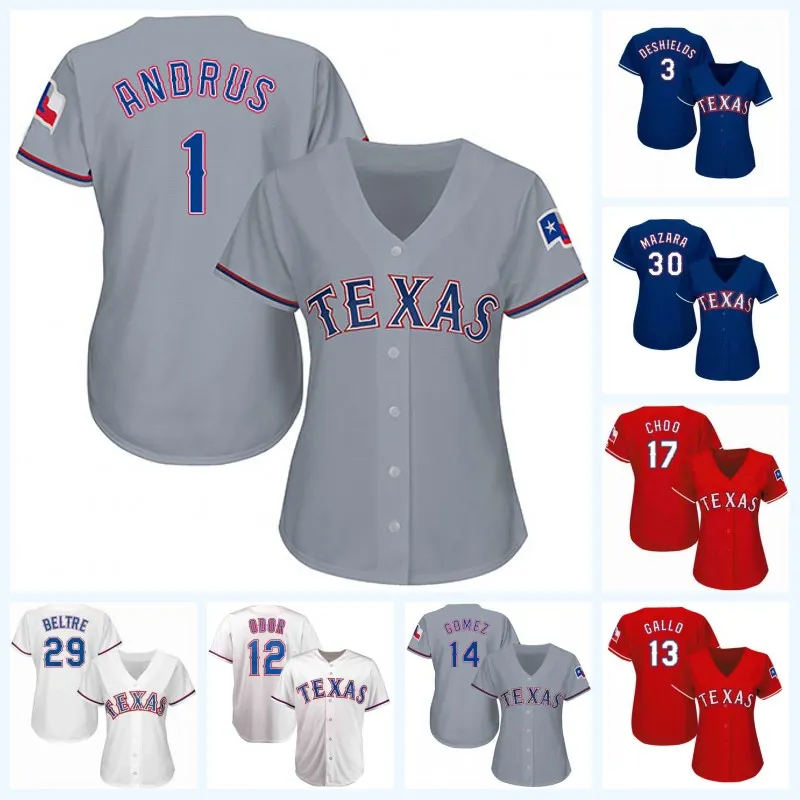 Kobiety 1 Elvis Andrus Shin-Soo Choo Nomar Mazara Joey Gallo Asdrubal Cabrera Logan Forsythe Delino Deshields Baseball Jersey