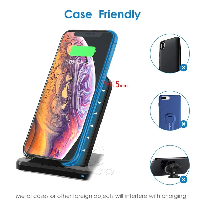 5V 2A Wireless Charger Stand Portable Qi Fast Charging Station Base for iPhone 11 Pro XS XR Samsung S10 S9 AirPods Charger izeso