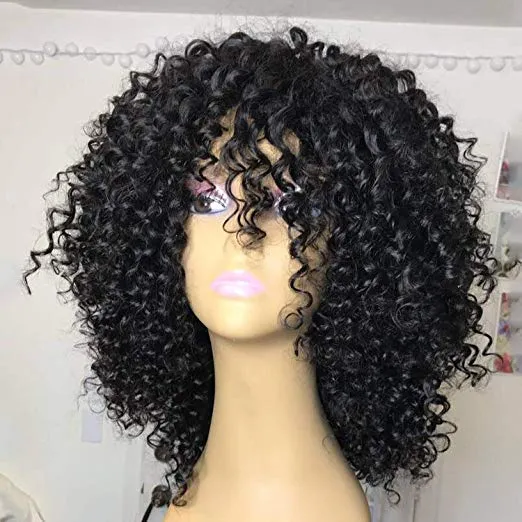 Afro Kinky Curly Wig With Bangs Human Hair African Brazilian  display picture 3