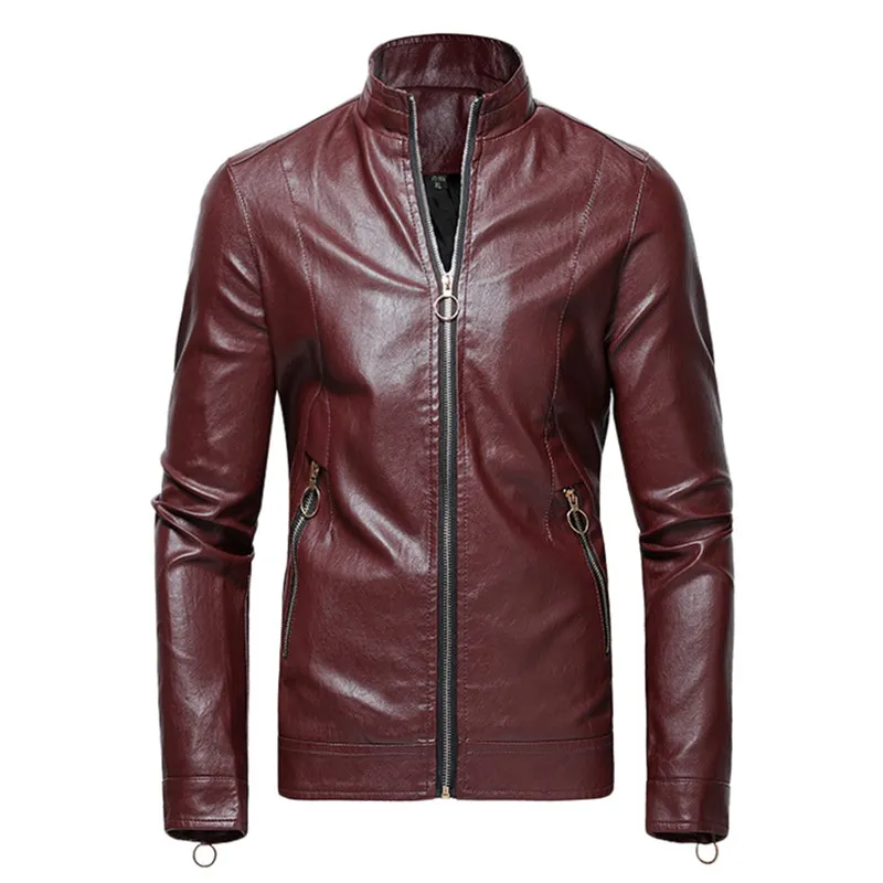 Mens Leather Jacket For Autumn&Winter Leather Biker Motorcycle Zipper Long Sleeve Coat Top Blouses With Oversized Rainproof