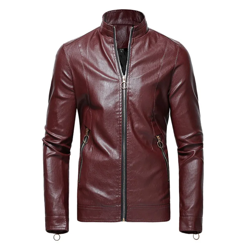 Lederen jas van heren voor Autumnwinter Lederen Biker Motorfiets Zipper Lange mouw Coat Top Blouses met oversized regenbestendig