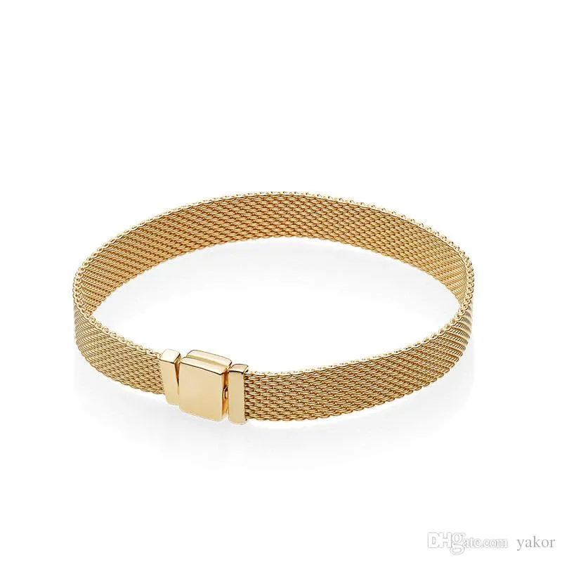 Conjunto de caixa original de pulseira de ouro amarelo 18K Reflexions para pulseiras femininas de prata 925 Pandora