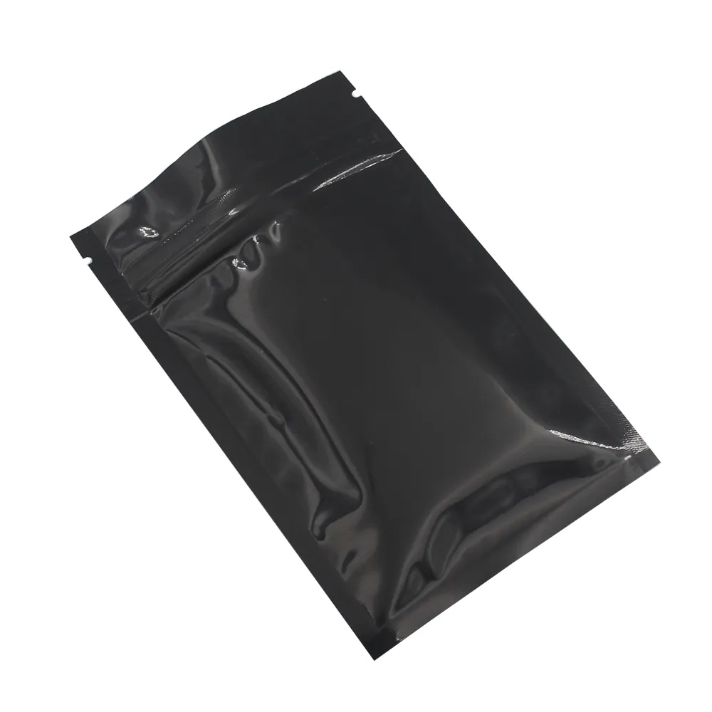 Sac d'emballage de stockage des aliments en poudre, 100 pièces, thermoscellable au détail, sac d'emballage en aluminium noir brillant, sacs en plastique à fermeture éclair, pochette