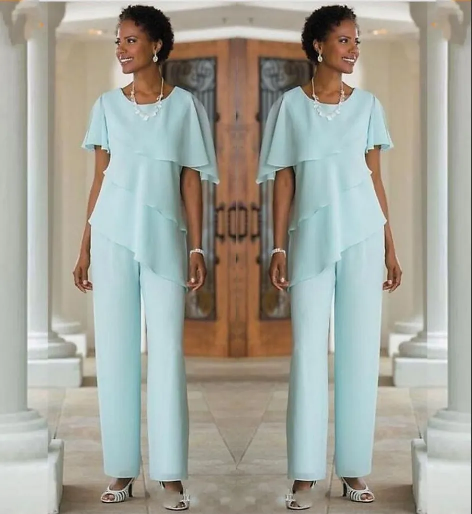 Mother Of The Bride Dresses Pants Suits Wedding Guest Dress Silk Chiffon  Short Sleeve Tiered Bride Suits Custom Made From Werbowy, $93.97