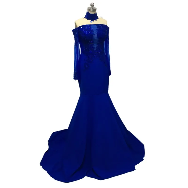 Verkliga bilder Mermaid Prom Klänningar 2020 Långärmade Lace Applique Sequins Backless Formal Evening Gowns Party Dress Vestido