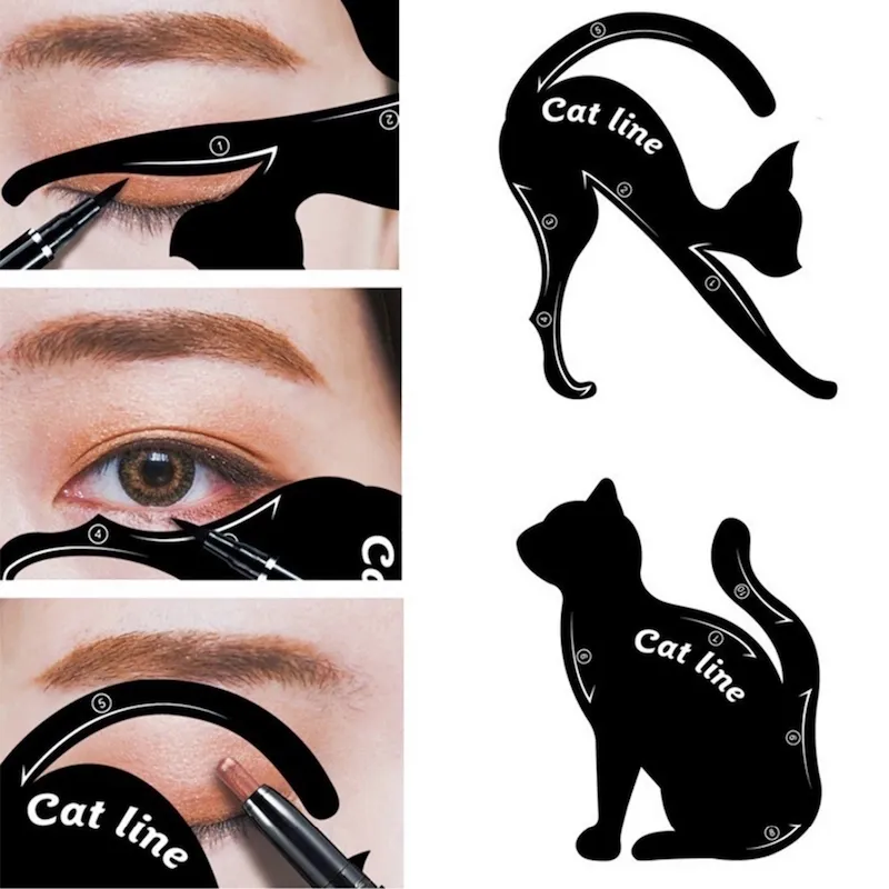 2 في 1 Cat Eyeliner Stencil Multifunction Eye Stencil Cat Eyeliner Stencil لقالب بطانة العين بطاقة ذيل السمكة مزدوجة الجناح كحل