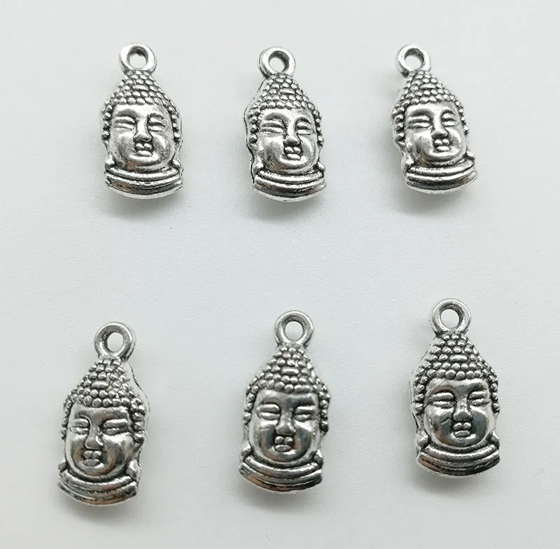 50 pz/lotto Due lati Testa di Buddha Pendente di Fascino Della Lega Gioielli Retrò Portachiavi FAI DA TE Tibet Ciondolo In Argento Per Il Braccialetto Orecchini 15*7mm