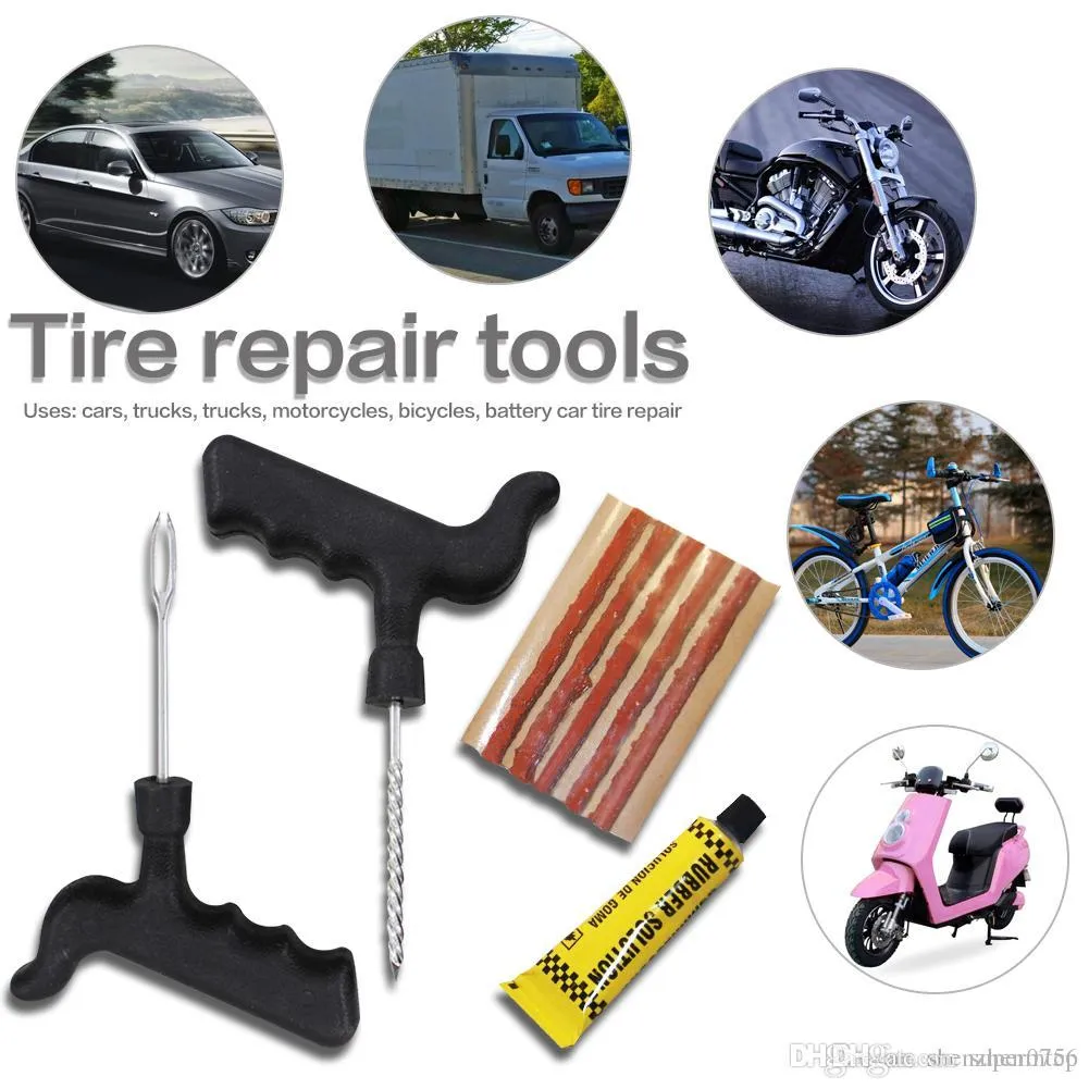 Nouveau kit de réparation de pneu de voiture Outils de bouchon de  perforation Urgence de crevaison de pneu pour bandes de pneus automobiles  Kits d'outils de réparation de colle