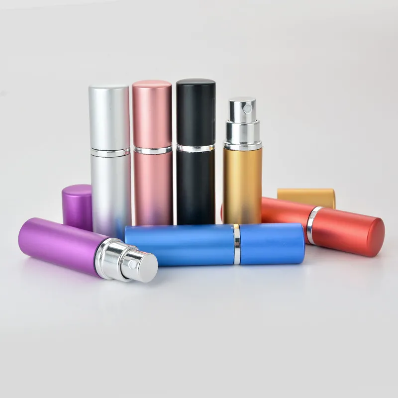 Mini Portable 5ml Aluminium Refillerbar Parfymflaska med Spray Atomizer Glass Spray Flaskor Tom Kosmetiska behållare