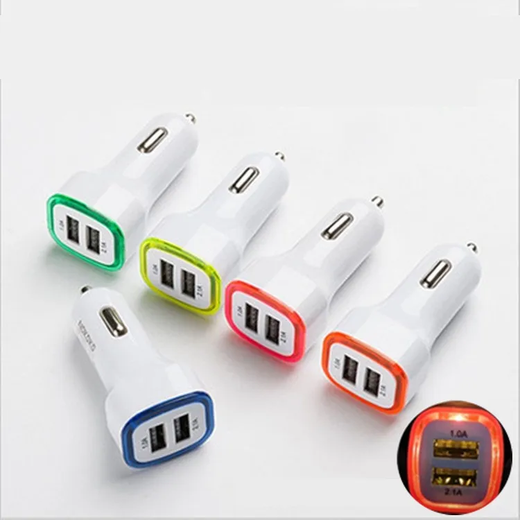 LED light Dual USB Car Charger adapter 5V 2.1A+1A Square Rocket Design For Smart phone 200PCS/LOT