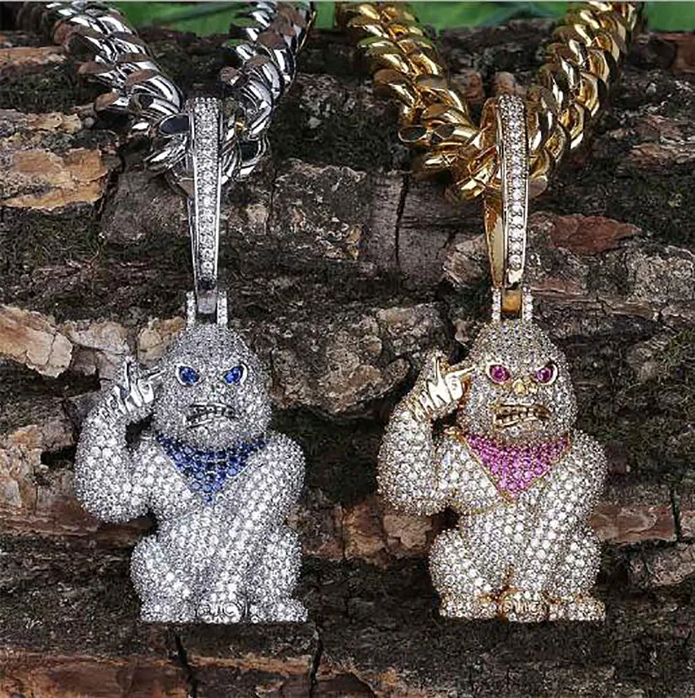 Collier pendentif 14K Iced Out Diamond Gorilla Ape avec grand pendentif Bling Micro Pave Cubic Zirconia Simulé Diamants Seulement