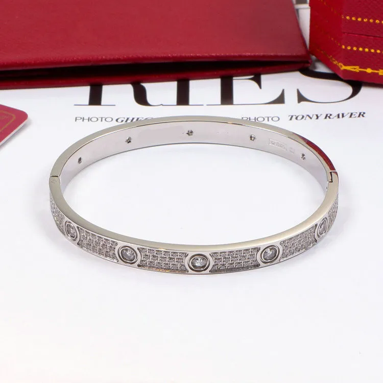Luxury Full Diamond Bracelet 3 Rows Women Men Couple Bracelets Cuff Bangles Fashion Screw Jewelry For Lover With Velvet Bag