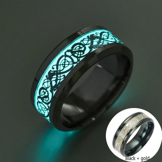JAJAFOOK Men's Glow In The Dark Dragon Ring - Wide 8mm Stainless Steel Luminous Band - View #8