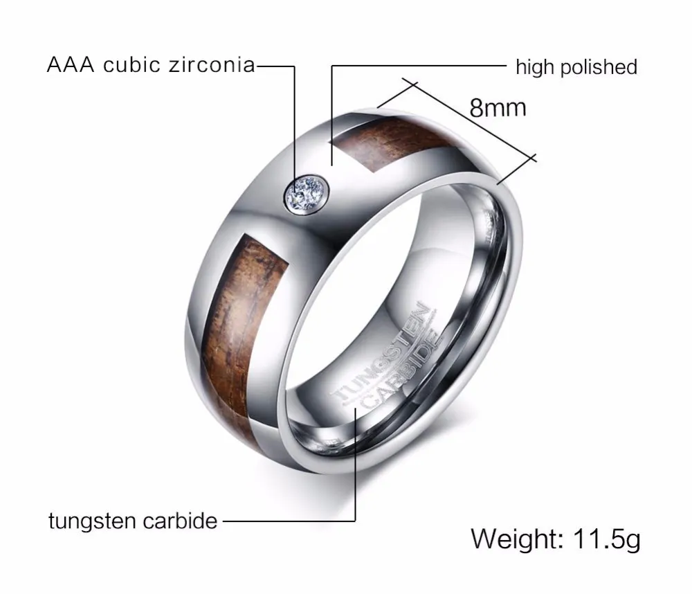 Mens Tungsten Carbide Rings Wood Grain CZ Inlay Tungsten Wedding Band Fashion Jewelry 16