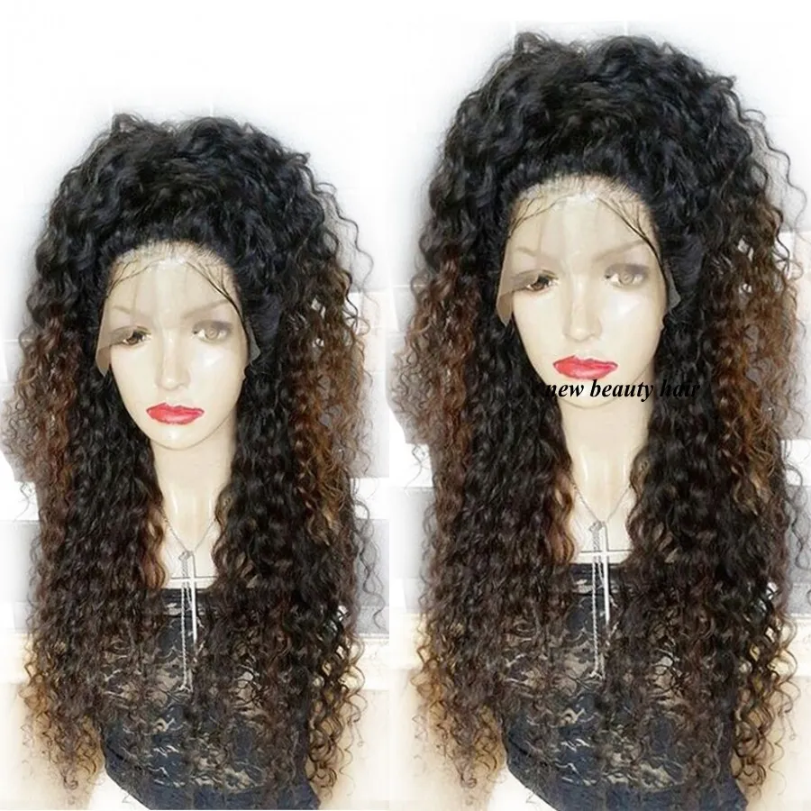 Free part Ombre brown color kinky curly lace wig Brazilian hair Lace Front Wigs synthetic heat resistant hair For black Women