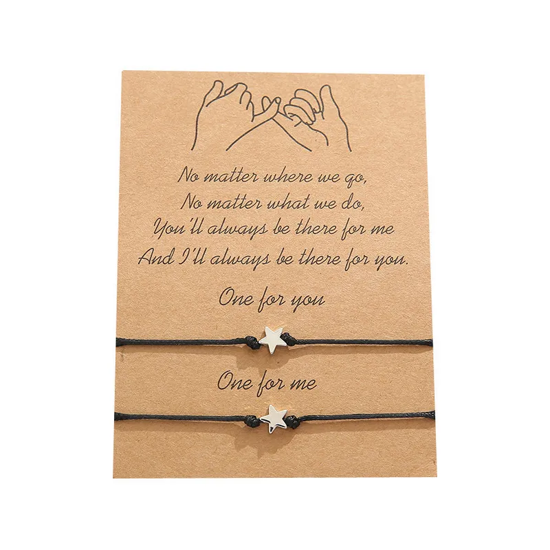 Estrela de cinco pontas Pulseira com cartão do presente pulseira casal com cartões de moda jóias presente para o amor amigo