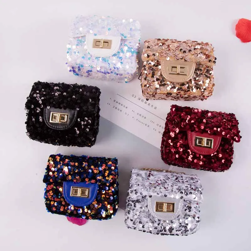 Baby Girls Sequin Messenger Bag PU wallet Cartoon Cute Kids Shoulder Bags Boutique Coin Purse 5 colors designer handbag