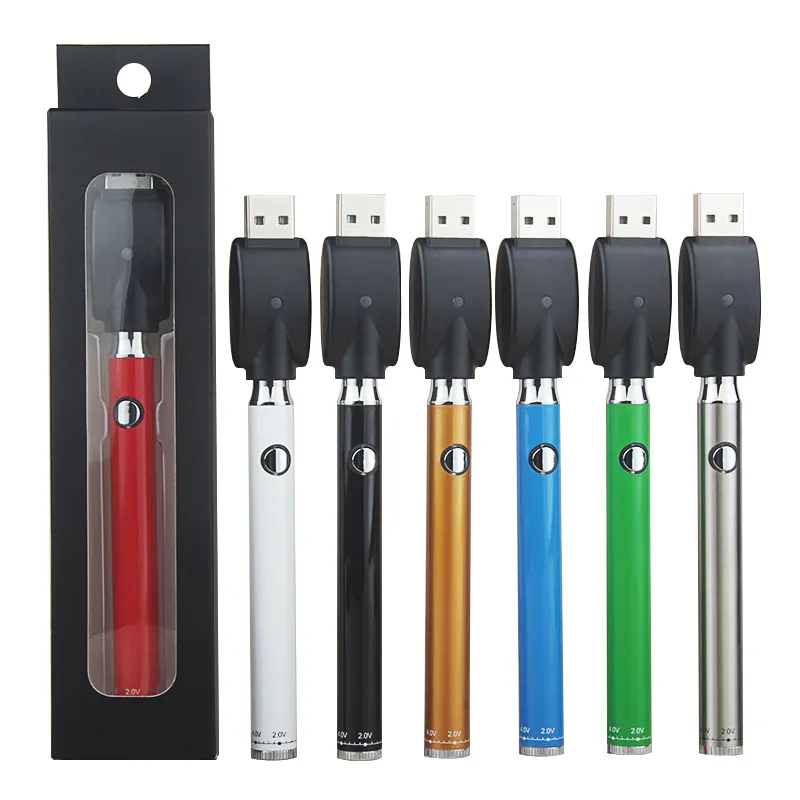 1 Stück Evod Bottom Twist Vorheizen VV Einstellbare Spannung Variable 2,0-4,0 V Slim Vape Pen Batterie 380 mAh 510 Einfädeln dickes Öl