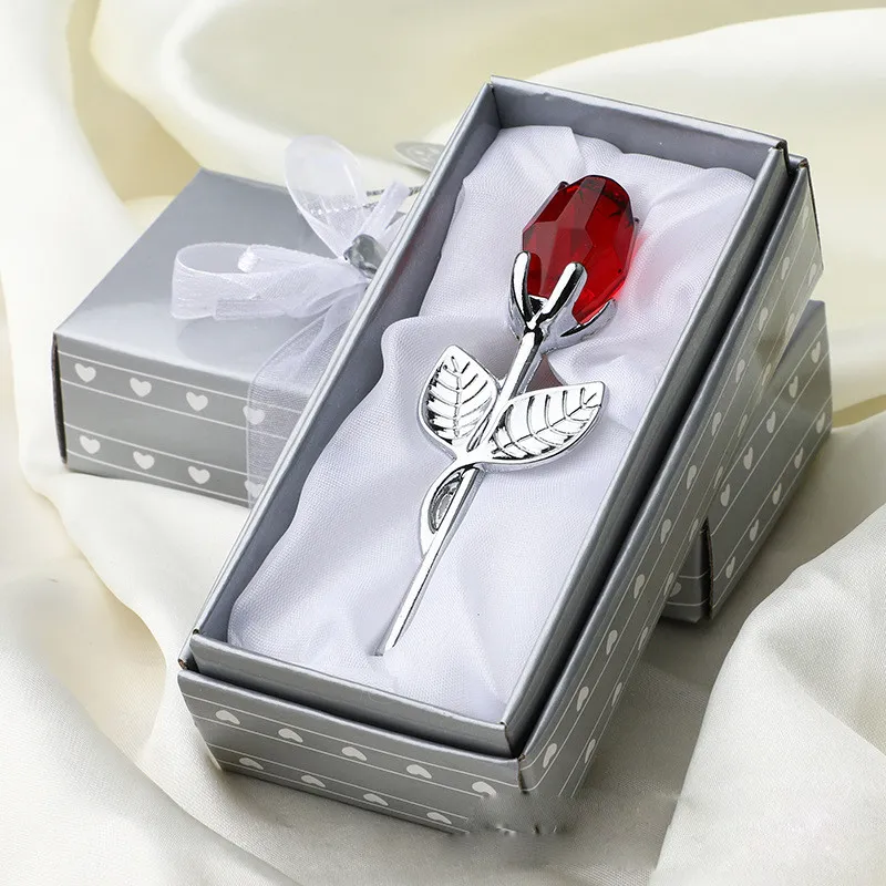 Romantyczne prezenty ślubne Multicolor Crystal Rose Favors z kolorowe pudełko Party favors baby shower ozdoby z pamiątkami dla gości