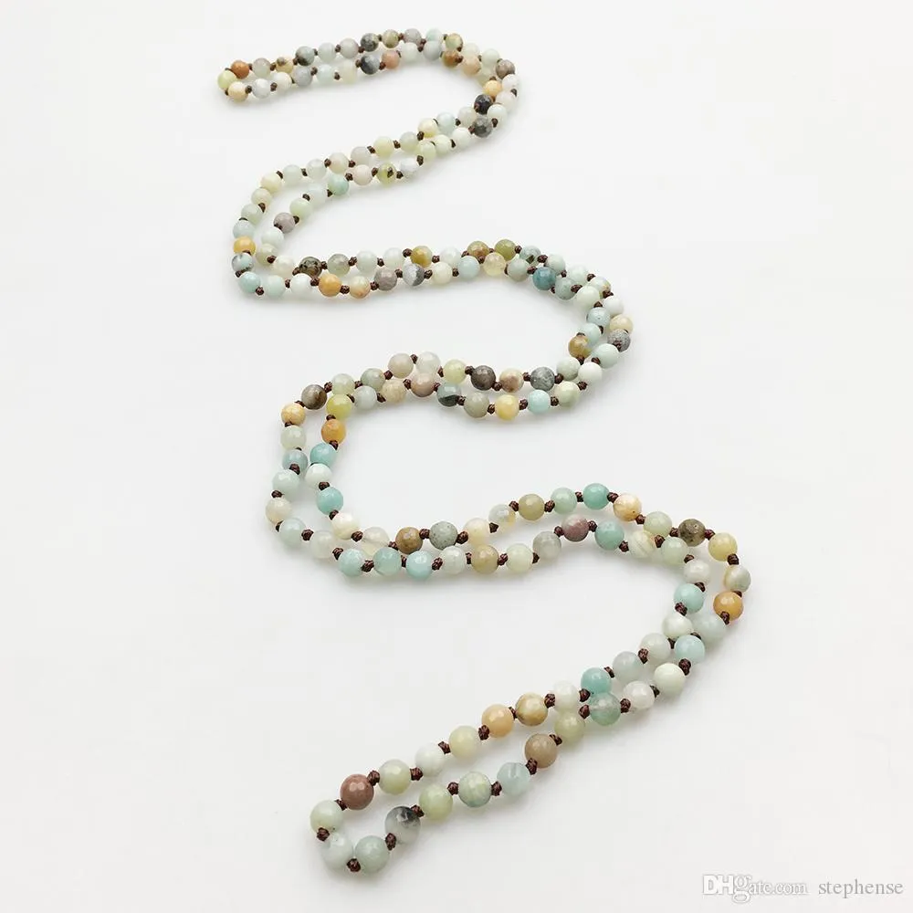 ST0331 mode 60 "facettes de 6mm Amazonite colliers Top Design Yoga bijoux Long noué collier livraison gratuite