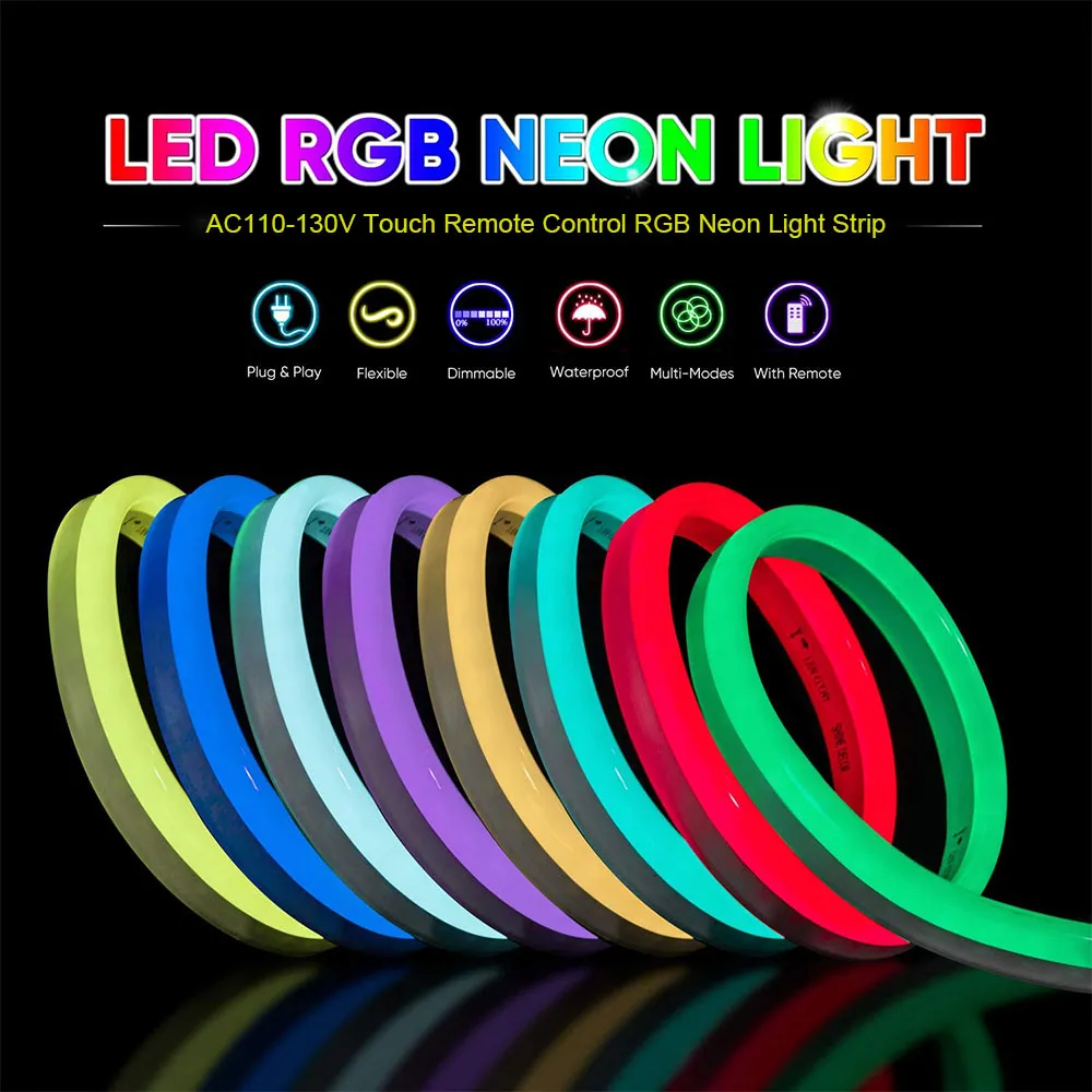 Lampada al neon LED luce, luci a striscia di corda RGB, AC 110-120V 120 LED / M SMD 2835 Toccare Telecomando Multi-Color Cambiare il cambiamento impermeabile